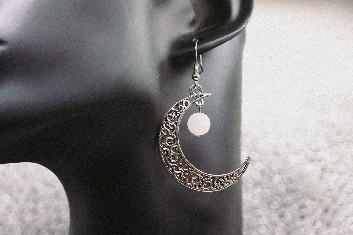 White Gemstone Moon Earrings