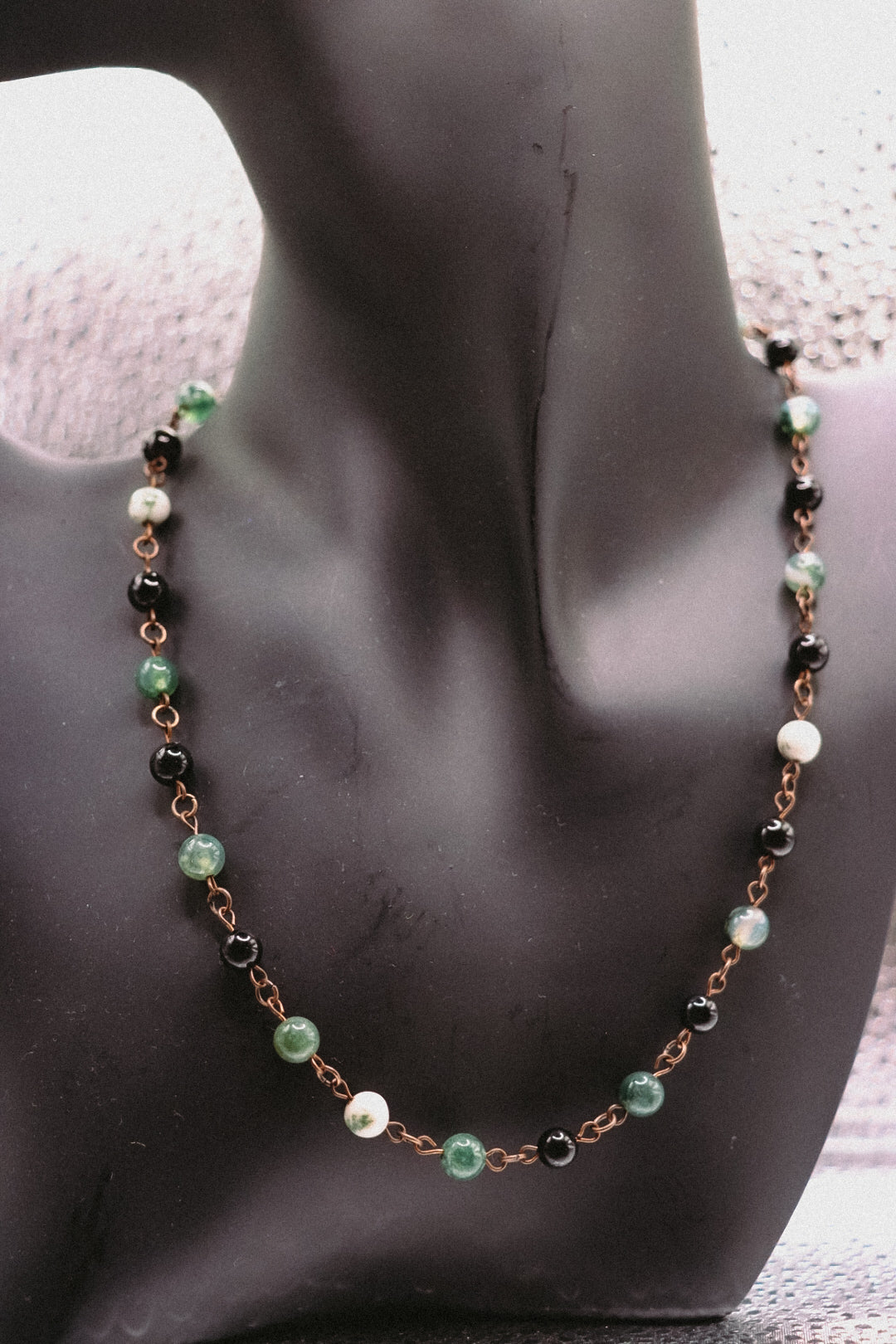 Black and Green Gemstone Copper Necklace