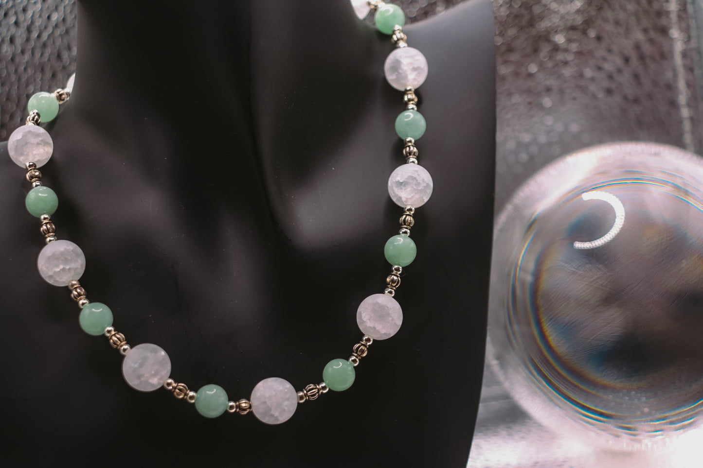 White and Green Gemstone Necklace