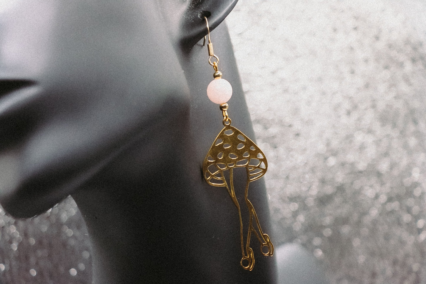 Rose Quartz Mushroom Leg Earrings