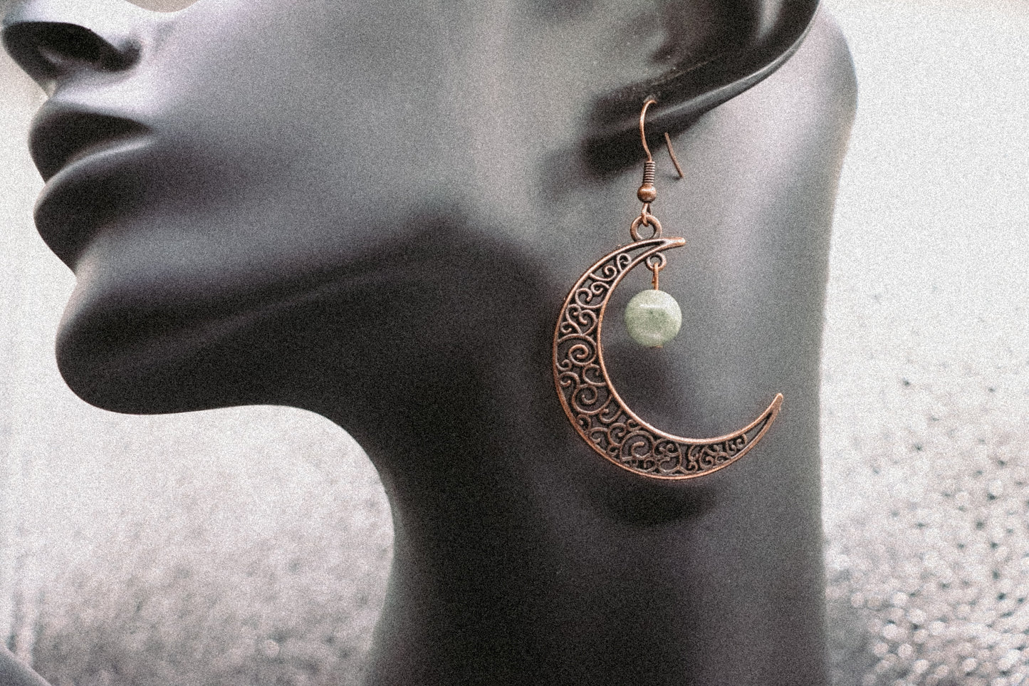 Copper Gemstone and Moon Earrings