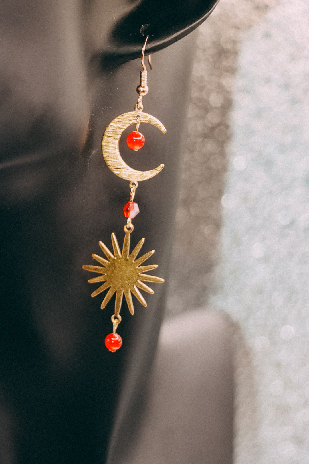 Red Gemstone Celestial Earrings