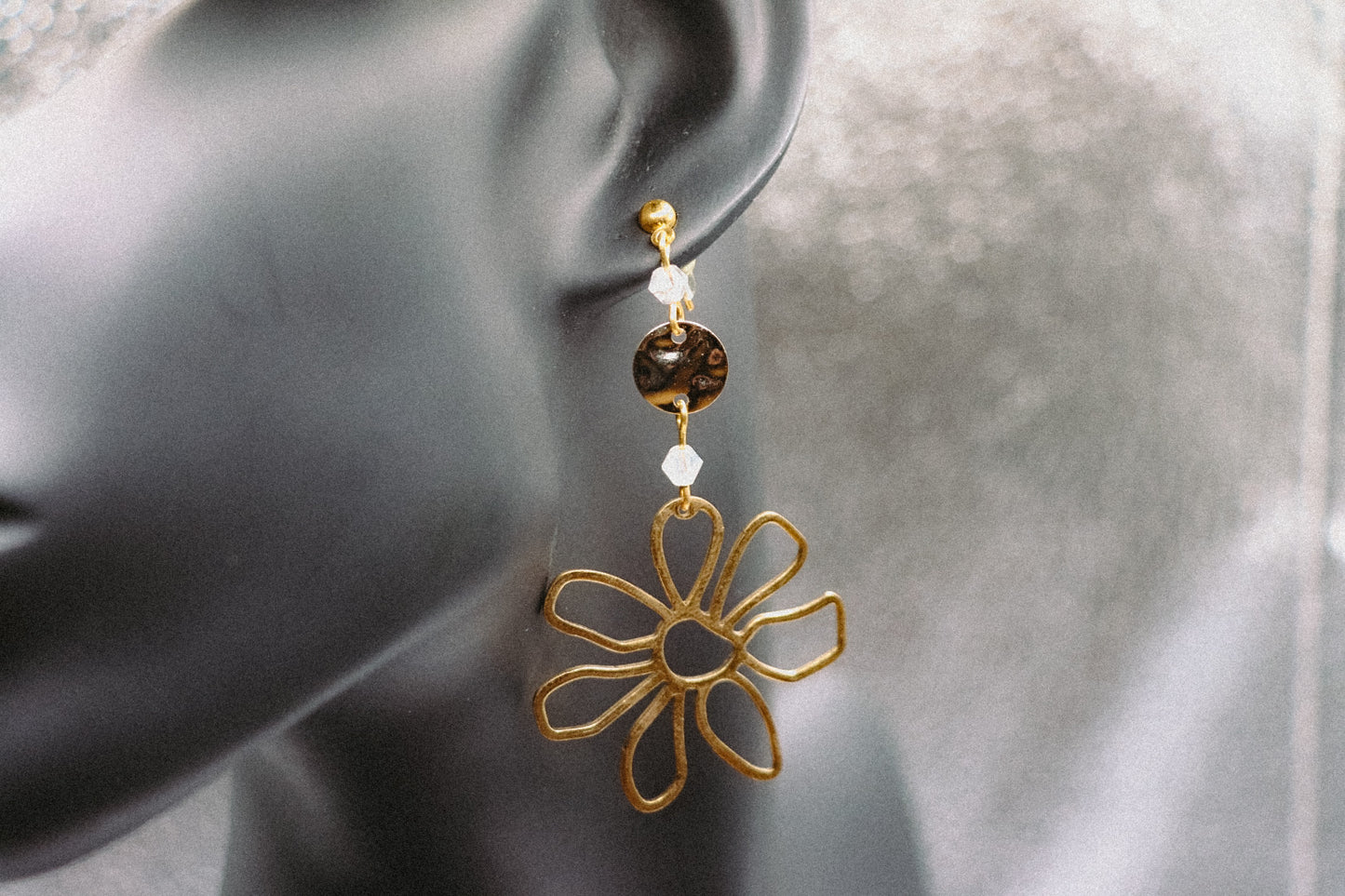 Gold Flower Dangle Earrings