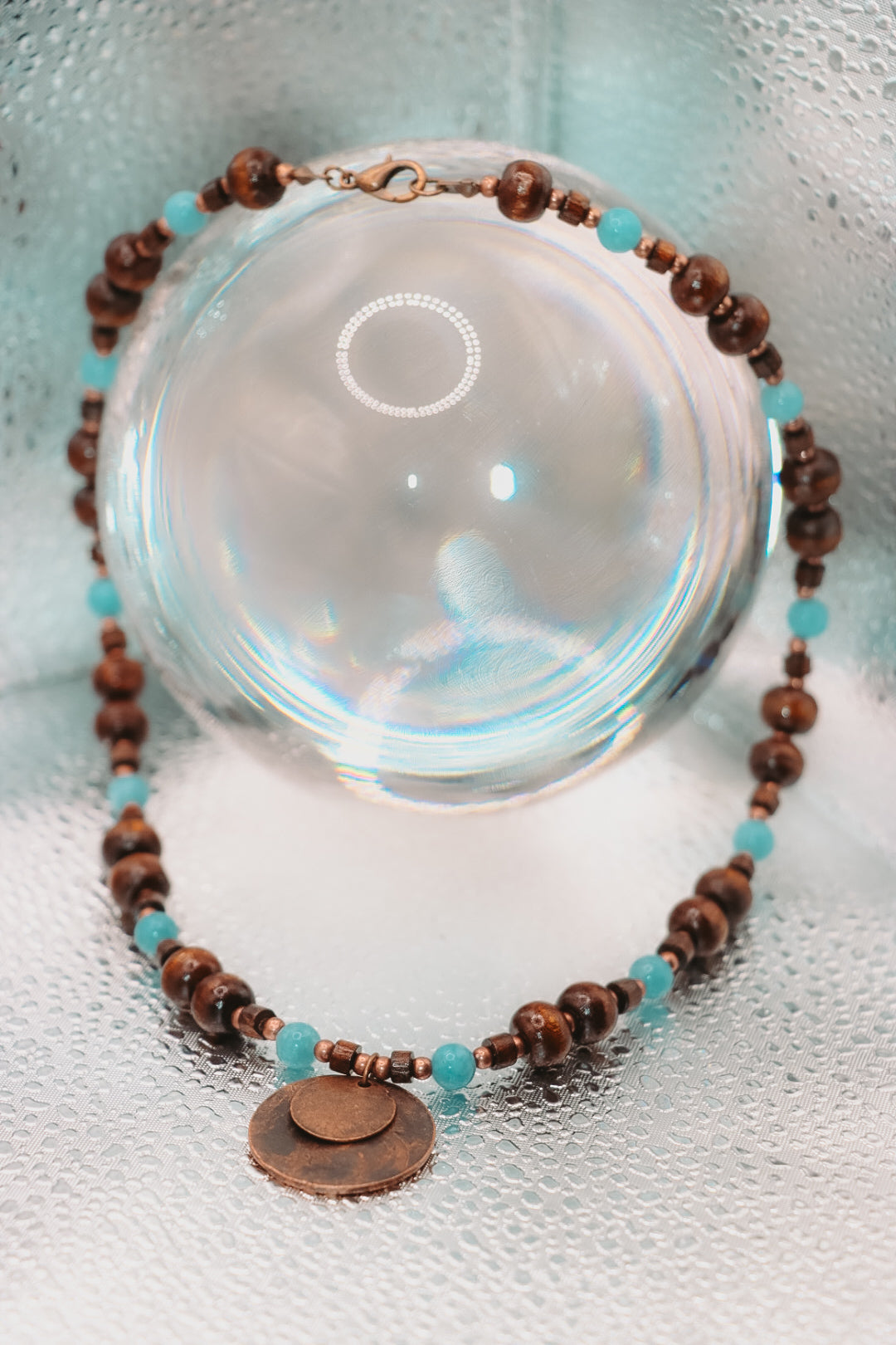 Wood and Gemstone Copper Disc Necklace