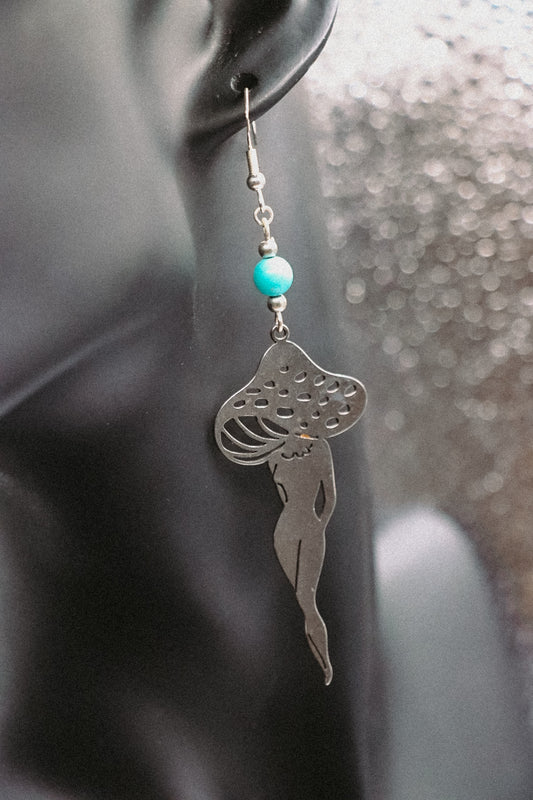 Silver Mushroom Lady Earrings